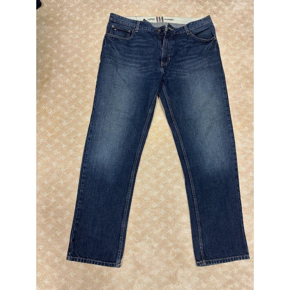 Tommy Hilfiger Men's 36x32 Jeans Classic Straight Leg Dark Wash Blue Denim
